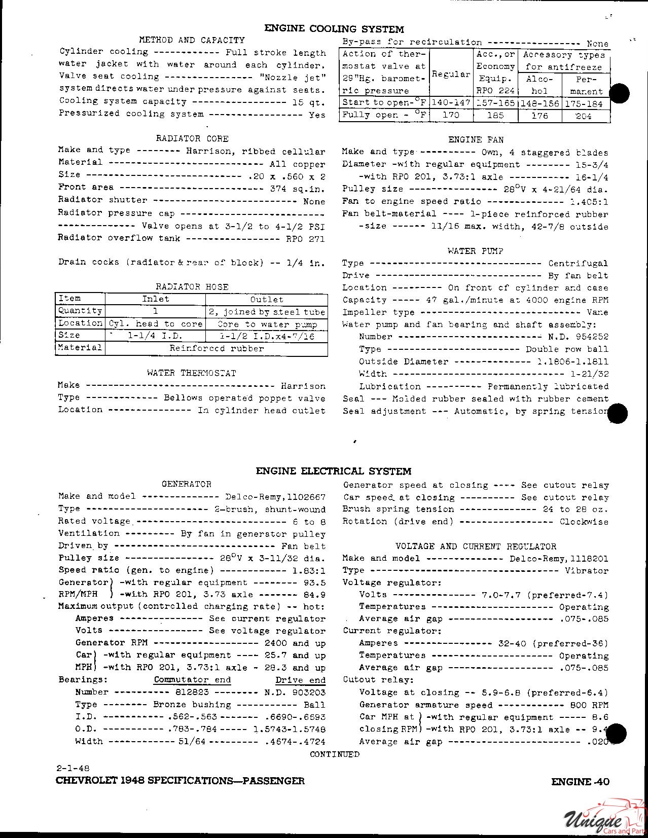 1948 Chevrolet Specifications Page 5